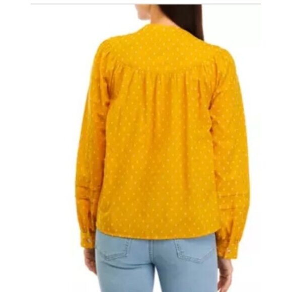 Wonderly Long Sleeve Shirt Yellow Gold Puff Sleeve BOHO Embroidered Medium NWT - Picture 3 of 8